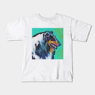 Fun Tricolor Rough Collie Dog bright colorful Pop Art Kids T-Shirt